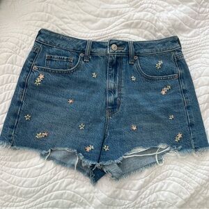 american eagle outfitters embroidered jean mom shorts